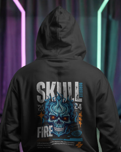 Blue Fire Skull Men Hoodie