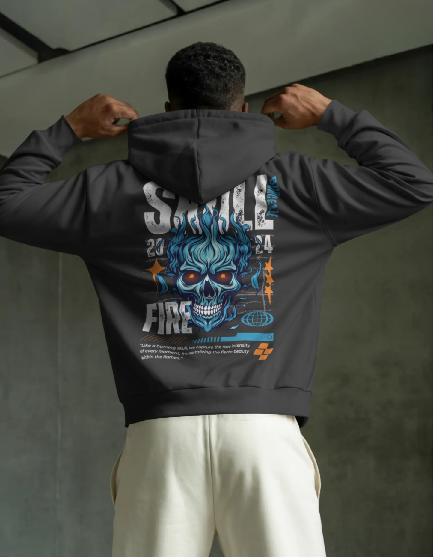 Blue Fire Skull Men Hoodie